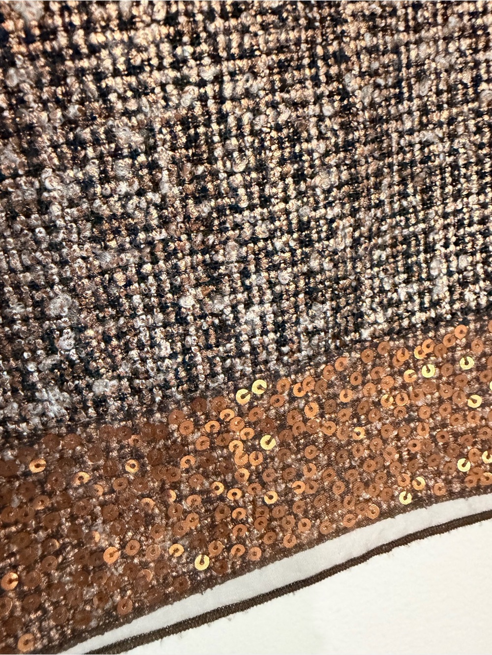 Magaschoni Metallic Tweed 2-Pc Skirt Suit Size 8 Gold Copper Sequin Trim - Picture 14 of 17